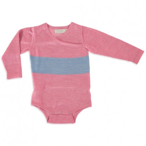 Merino Kids Bodysuit - Pink - Blue, NB - 3 Months